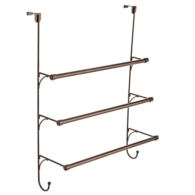 Over-The-Door 3 Tier Bathroom Towel Bar Rack with Hooks Bathroom Towel Organizer Holder Metal Towel Rail