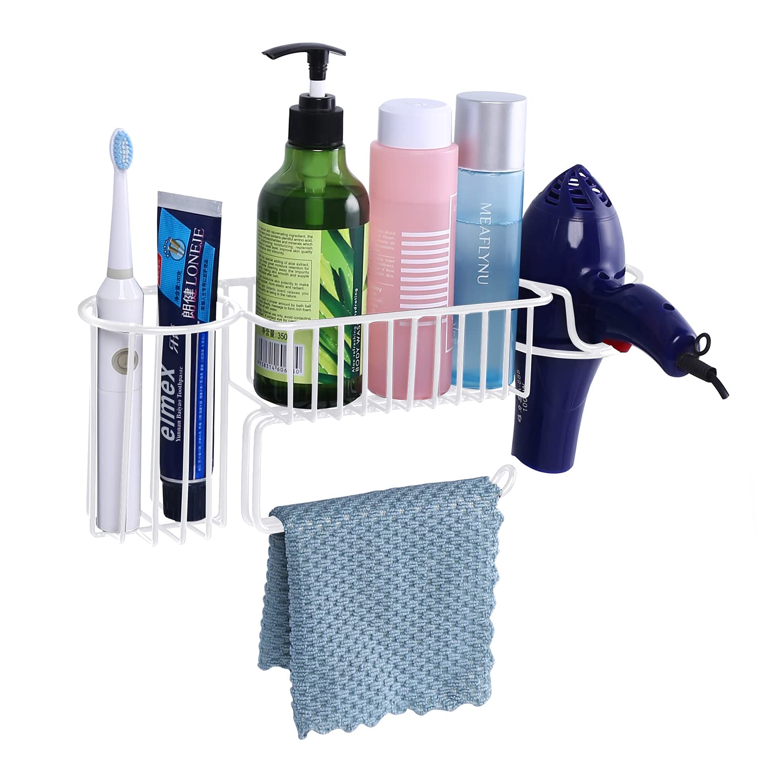 Modern 2-Pack White Metal Bathroom Shelf No Drill Adhesive Wall Mounted Shampoo Holder Organizer Dual Corner Shower Caddy Basket