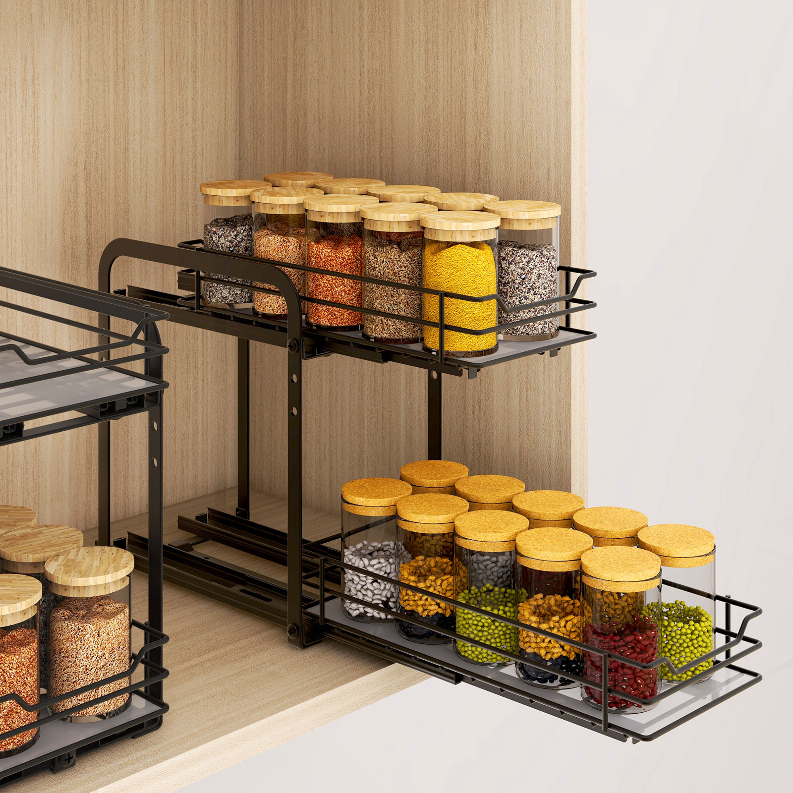 Adjustable Under Sink Shelf Organizer for Kitchen 2 Tier Multifunctional Cabinet  Spice Rack