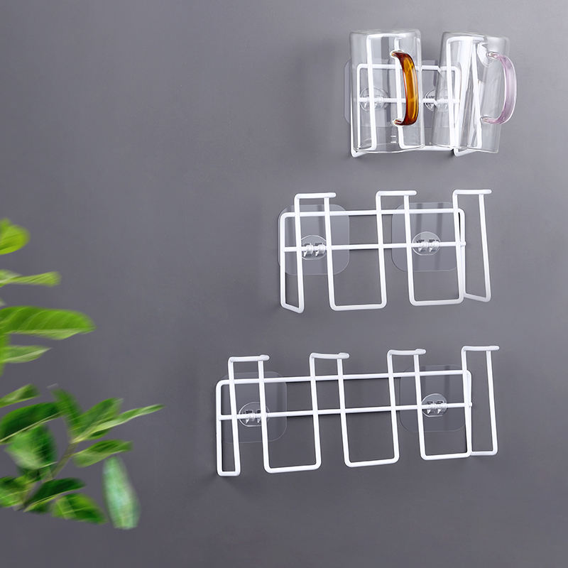 Wall Mounted Cup Holder Living Room Adhesive Storage Rack Carbon Steel Coffee Mug Drying Rack for Bar Kitchen Cup Holder
