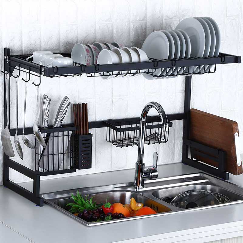 2-Tier Stainless Steel Dish Drainer with Storage Organization Over-the-Sink Drying Rack Kitchen Islands & Carts