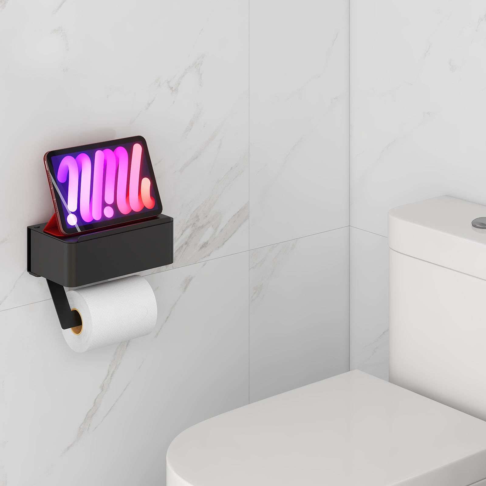 New Arrival Matte Black Toilet Paper Holder Tissue Roll Hanger with Shelf Flushable Paper  Dispenser Storage Box