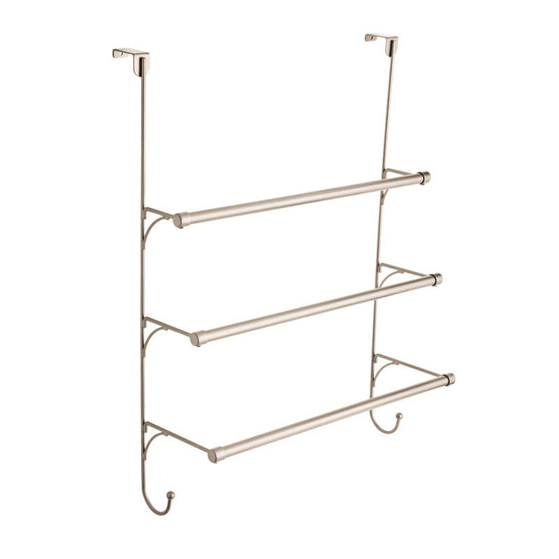 Adjustable Over the Door Triple Bathroom Towel Holder Rack with Hooks Over the Door Organizer Hanger